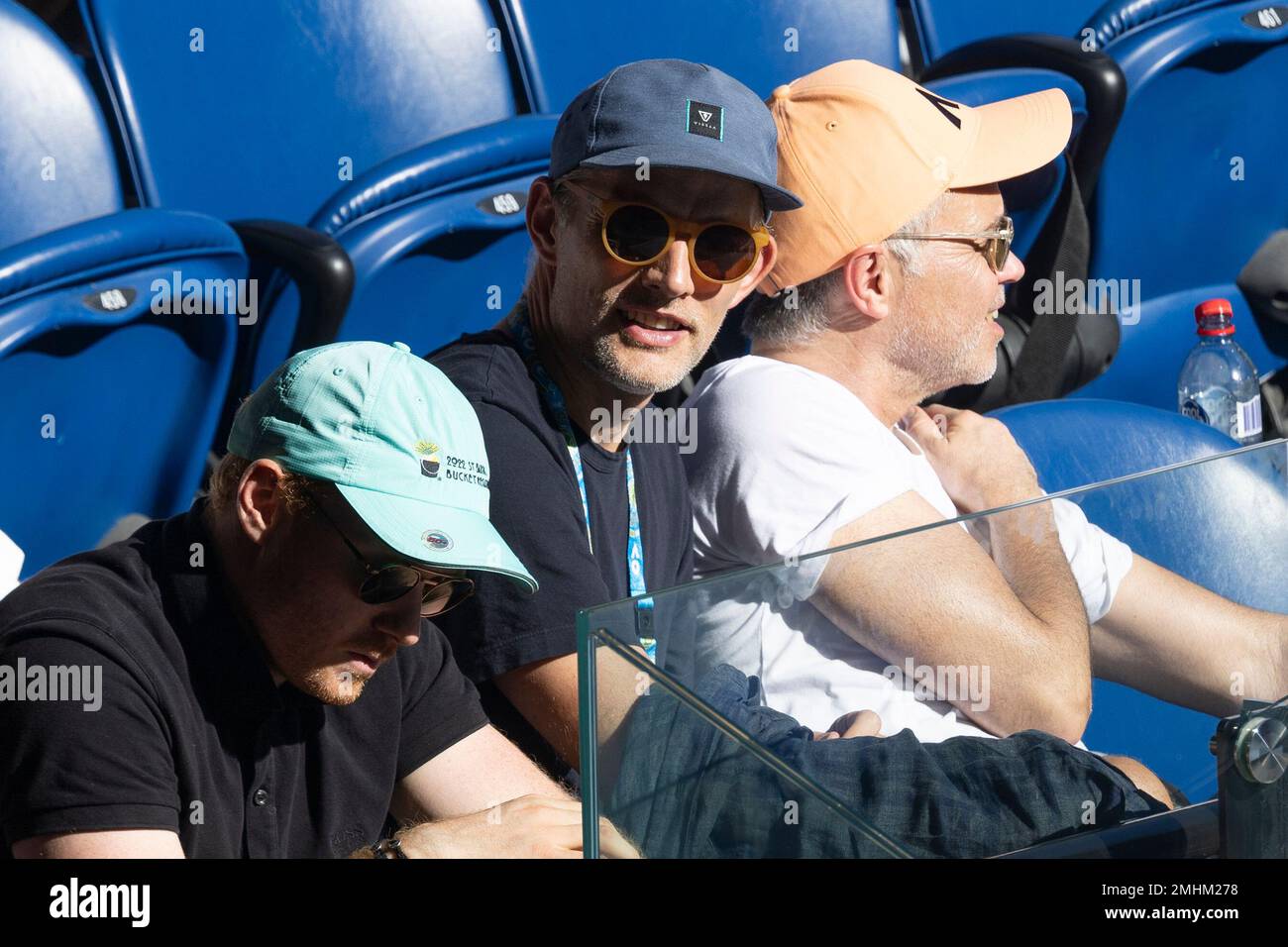 Melbourne, Australie, 27th janvier 2023. Thomas Tuchel, le directeur du football allemand, se trouve dans les tribunes du Grand Chelem de tennis australien à Melbourne Park. Crédit photo: Frank Molter/Alamy Live News Banque D'Images