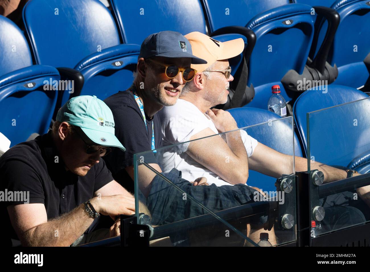 Melbourne, Australie, 27th janvier 2023. Thomas Tuchel, le directeur du football allemand, se trouve dans les tribunes du Grand Chelem de tennis australien à Melbourne Park. Crédit photo: Frank Molter/Alamy Live News Banque D'Images