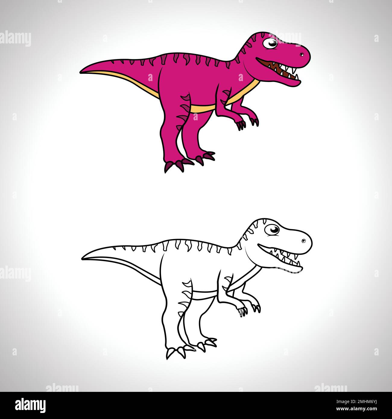 Dessin animé de dinosaure mignon avec art de ligne, dinosaure pour livre de coloriage avec icône de dessin sans couleur. Illustration de Vecteur