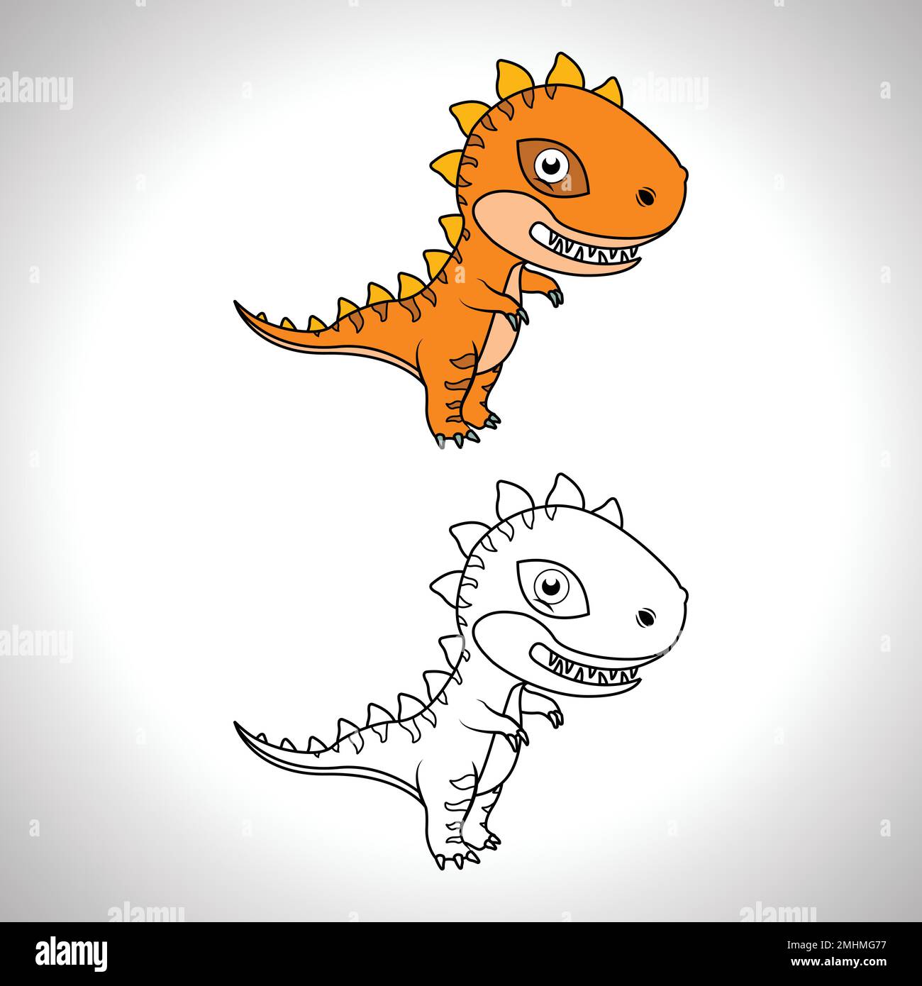 Dessin animé de dinosaure mignon avec art de ligne, dinosaure pour livre de coloriage avec icône de dessin sans couleur. Illustration de Vecteur