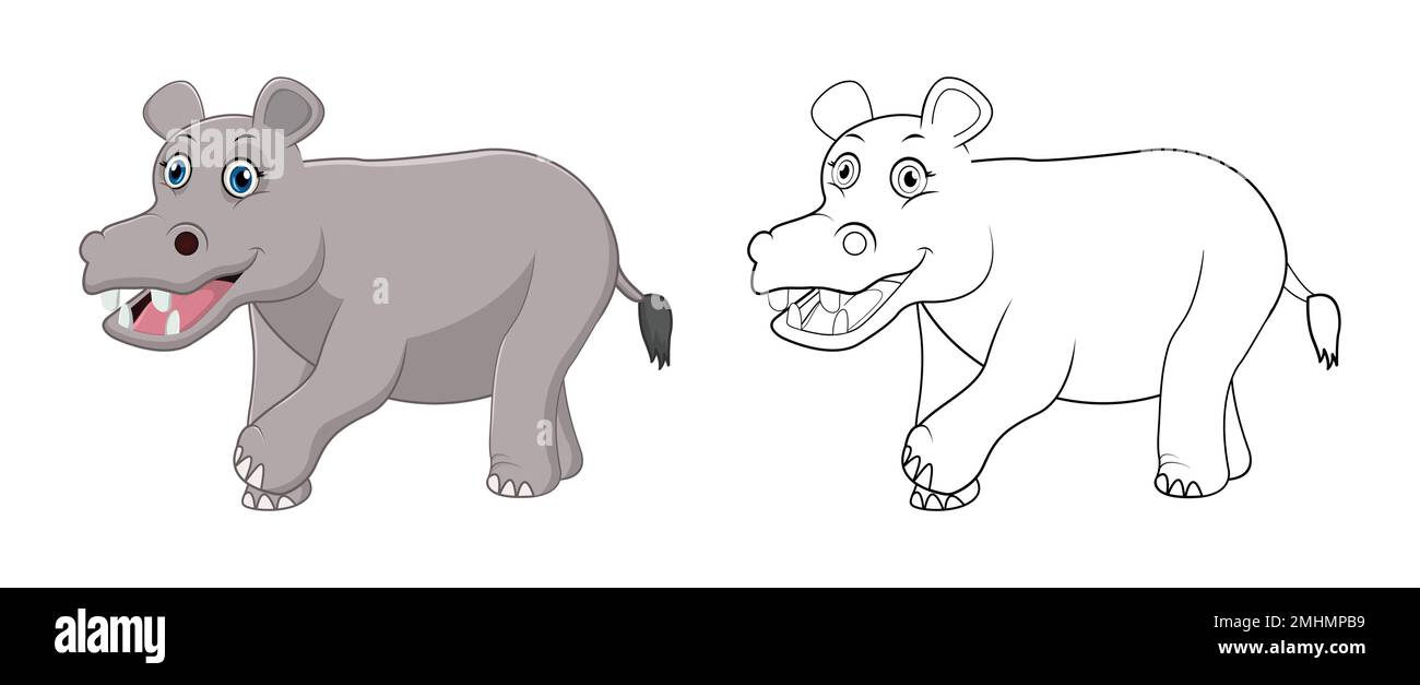 Happy cartoon renard avec art de ligne, le renard esquisse couleur moins de page isolée sur fond blanc. Illustration de Vecteur