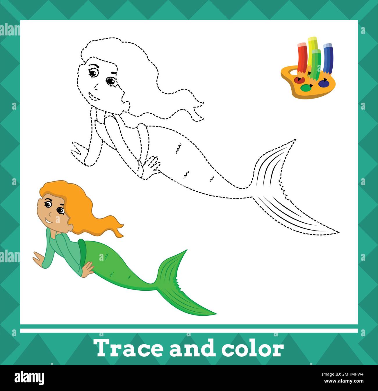 Tracé et couleur pour enfants, illustration vectorielle de sirène. Illustration de Vecteur
