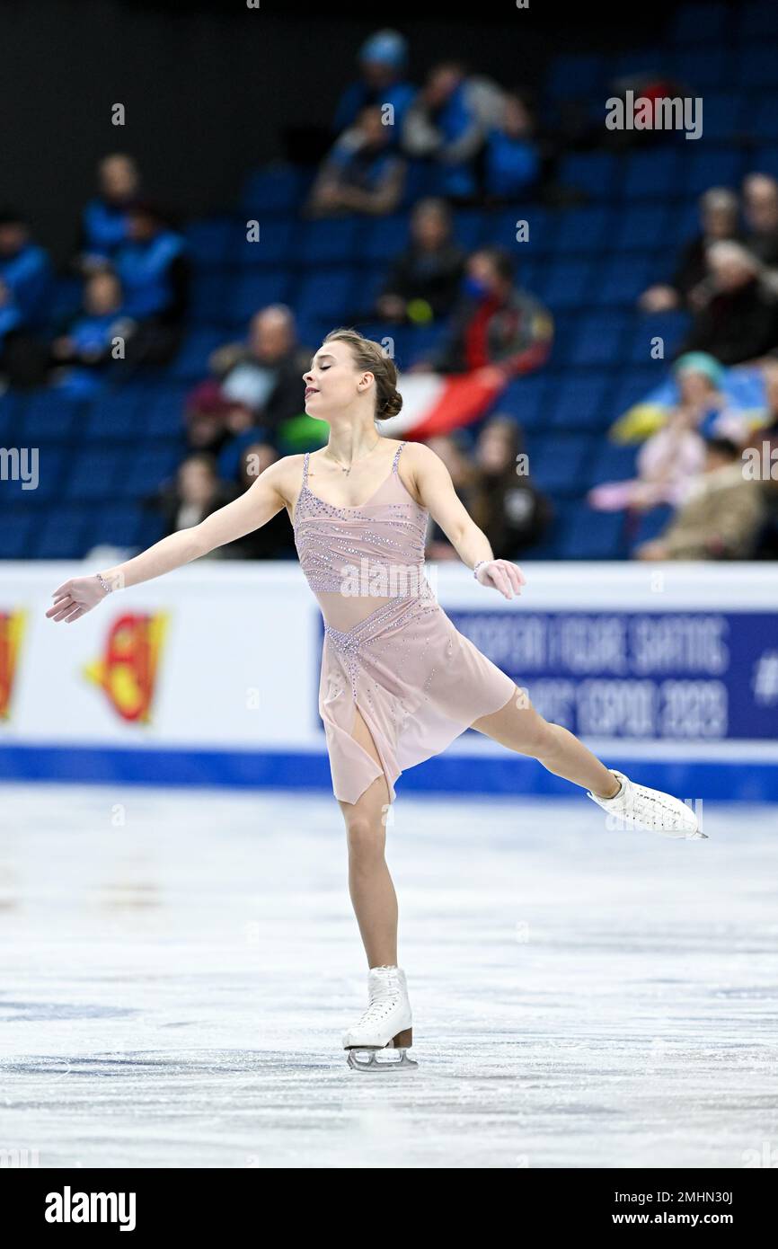 Anastasiia GUBANOVA (GEO), au cours du programme femmes courtes, aux Championnats européens de patinage artistique 2023 de l'UIP, à Espoo Metro Areena, sur 26 janvier 2023, à Espoo, Finlande. Credit: Raniero Corbelletti/AFLO/Alay Live News Banque D'Images