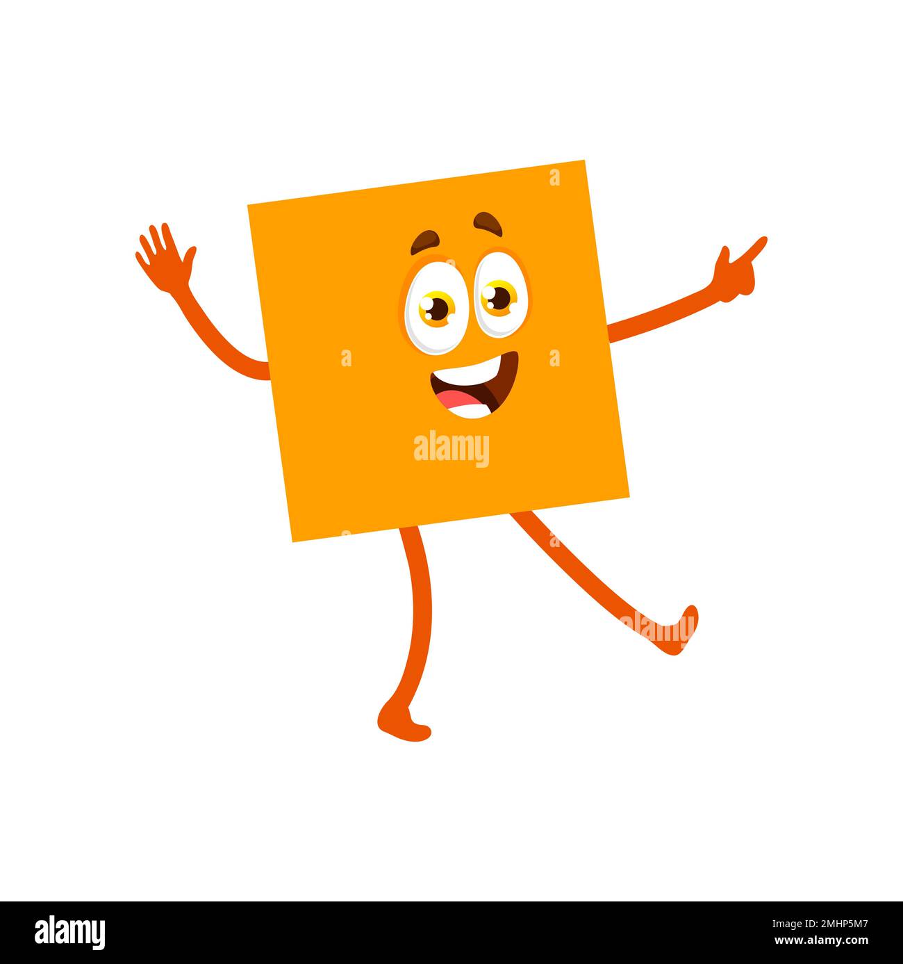 Caractère de dessin animé carré mathématique ou géométrique. Personnage de la figure géométrique jaune. Vecteur isolé objet drôle avec visage mignon. Cours d'éducation pour les enfants, cours de mathématiques scolaires pour les enfants Illustration de Vecteur