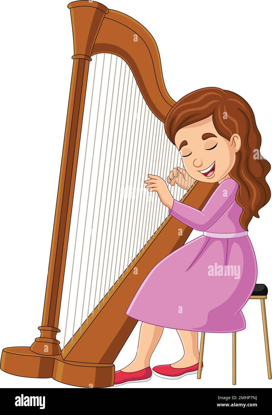 Bande dessinée petite fille jouant de la harpe Illustration de Vecteur