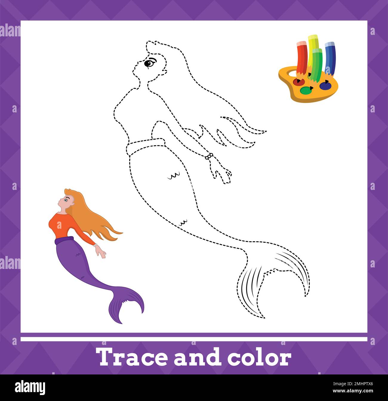 Tracé et couleur pour enfants, illustration vectorielle de sirène. Illustration de Vecteur