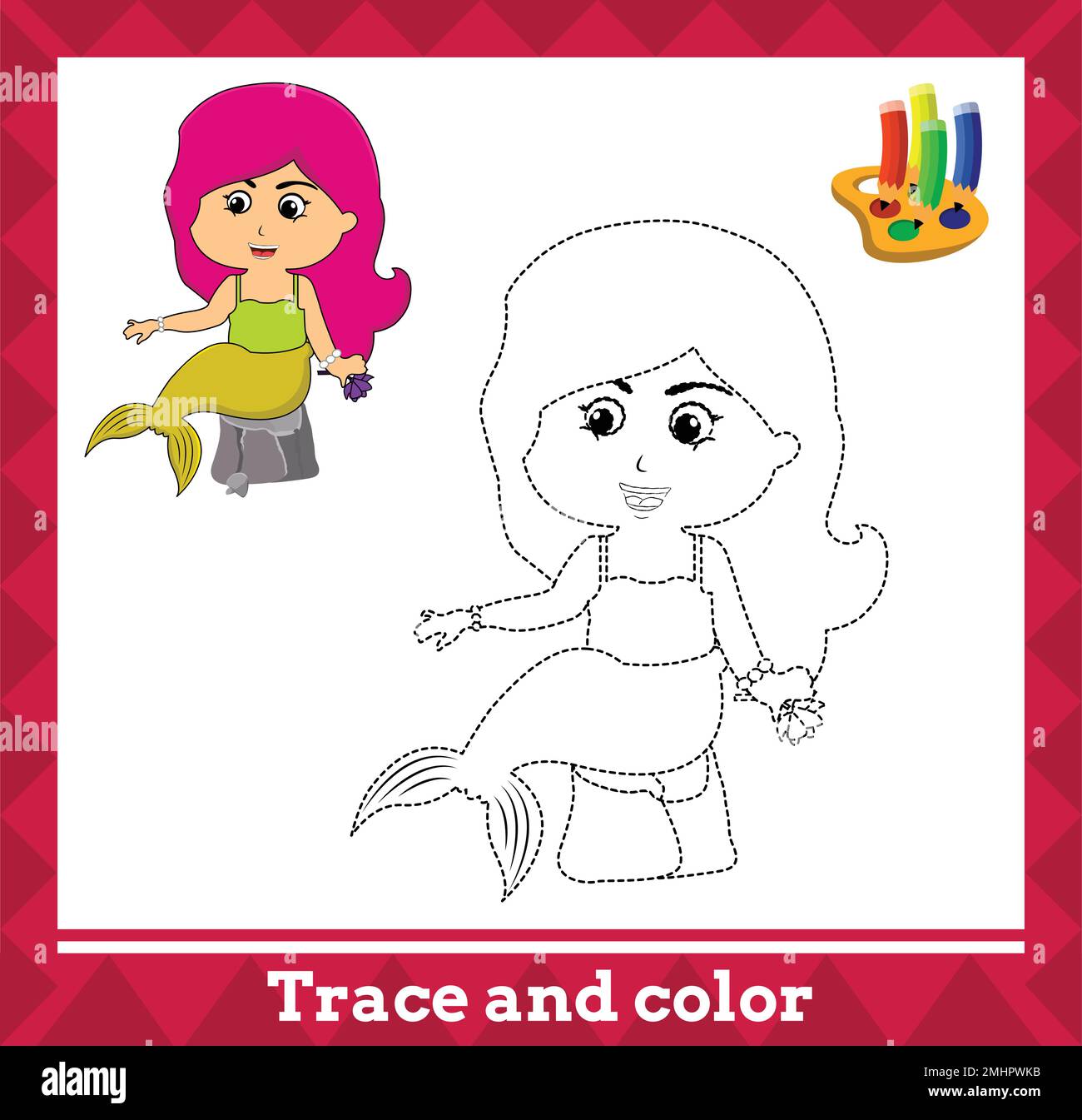 Tracé et couleur pour enfants, illustration vectorielle de sirène. Illustration de Vecteur
