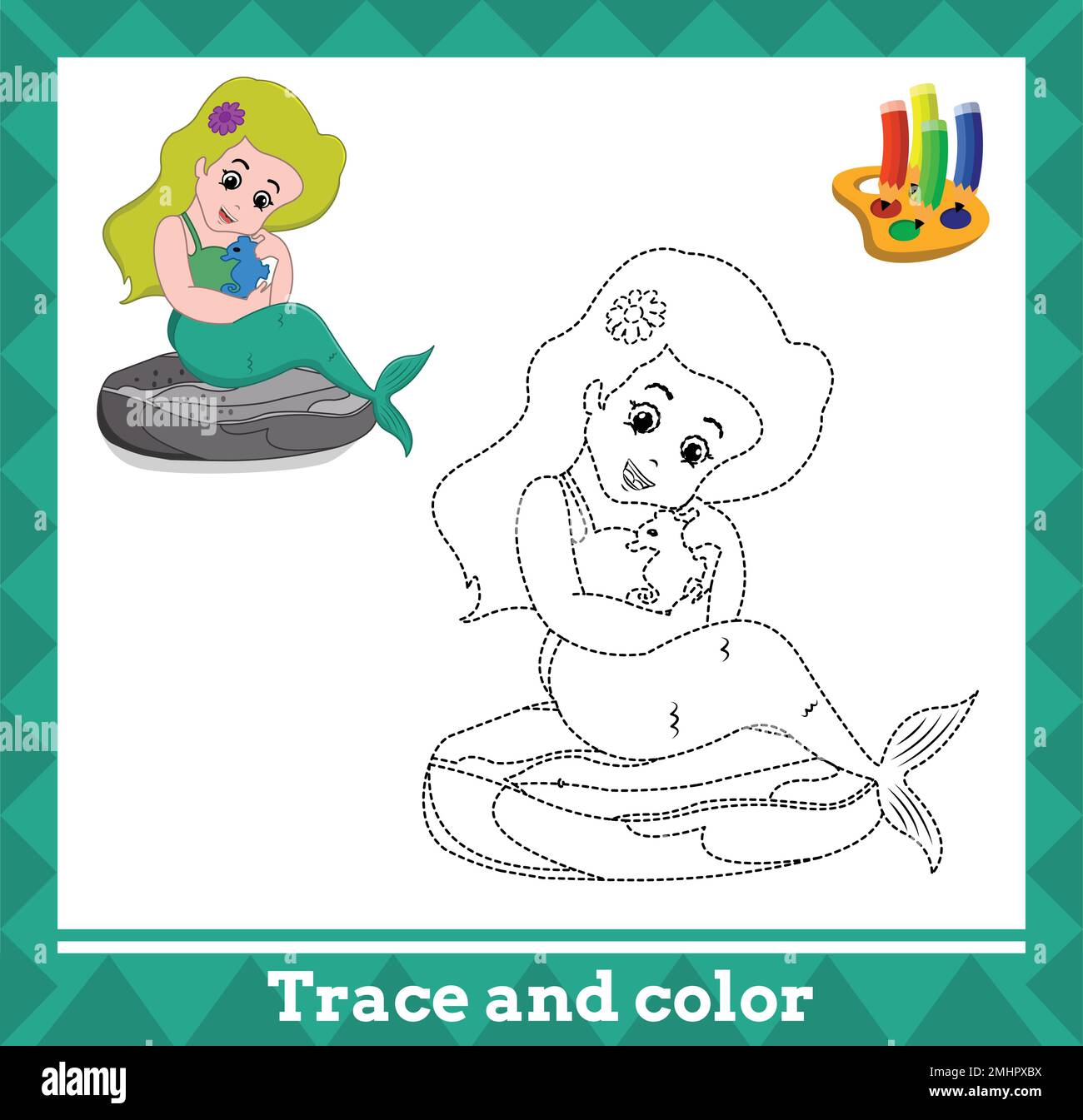 Tracé et couleur pour enfants, illustration vectorielle de sirène. Illustration de Vecteur