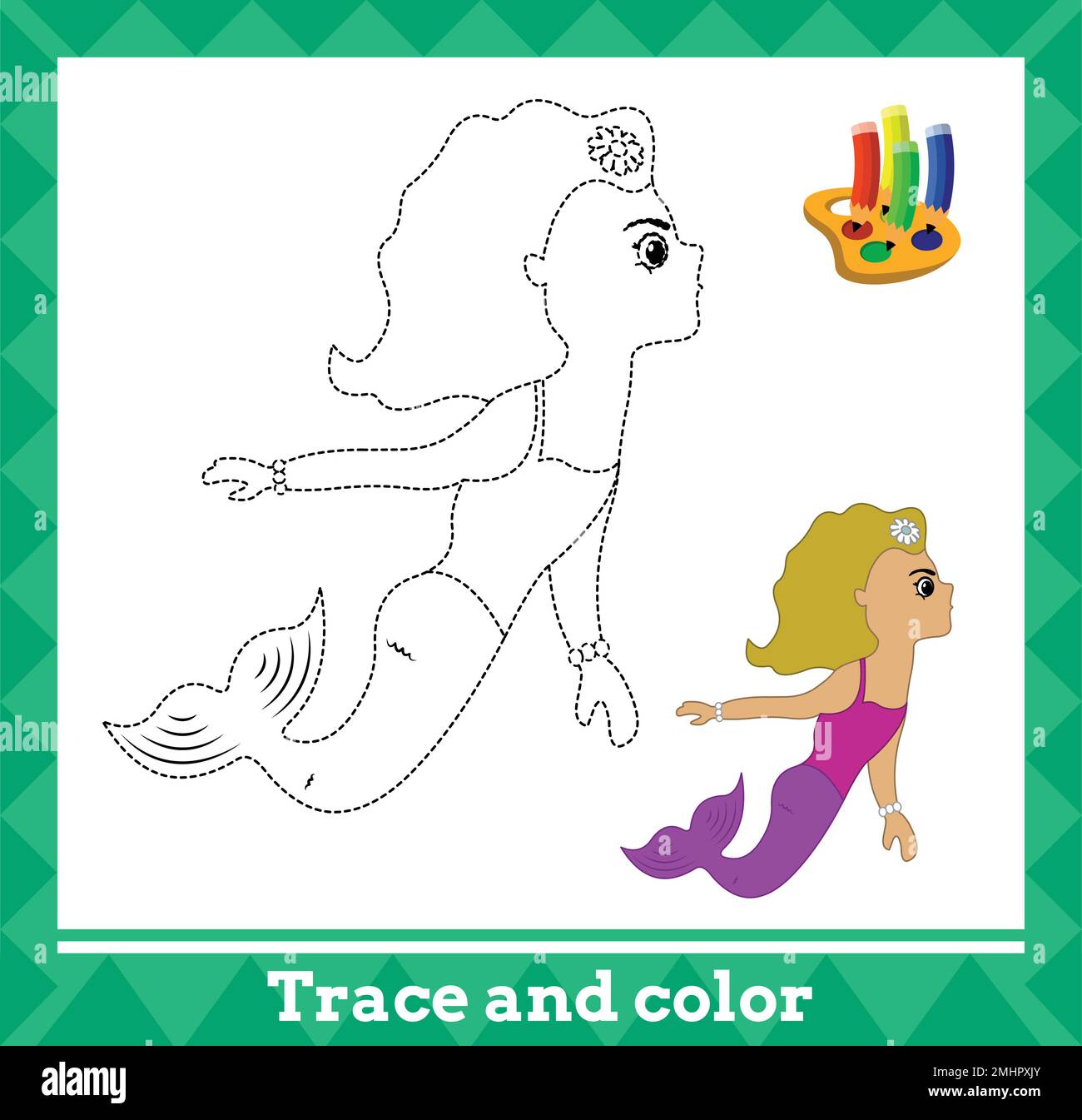 Tracé et couleur pour enfants, illustration vectorielle de sirène. Illustration de Vecteur