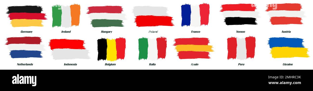 Ensemble de drapeaux World dans le contour de la forme Grunge. Illustration vectorielle Illustration de Vecteur