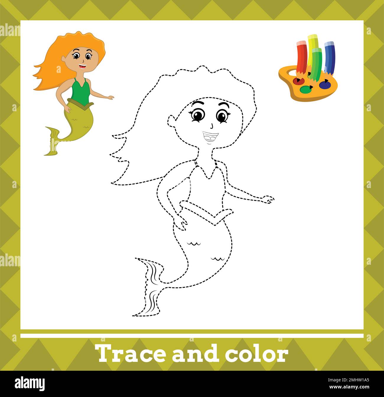 Tracé et couleur pour enfants, illustration vectorielle de sirène. Illustration de Vecteur
