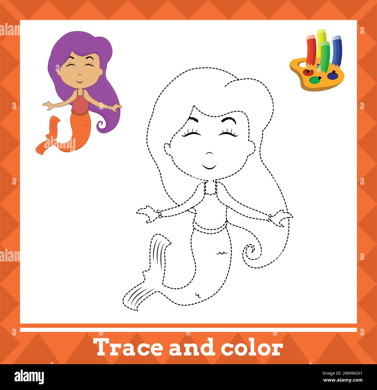 Tracé et couleur pour enfants, illustration vectorielle de sirène. Illustration de Vecteur