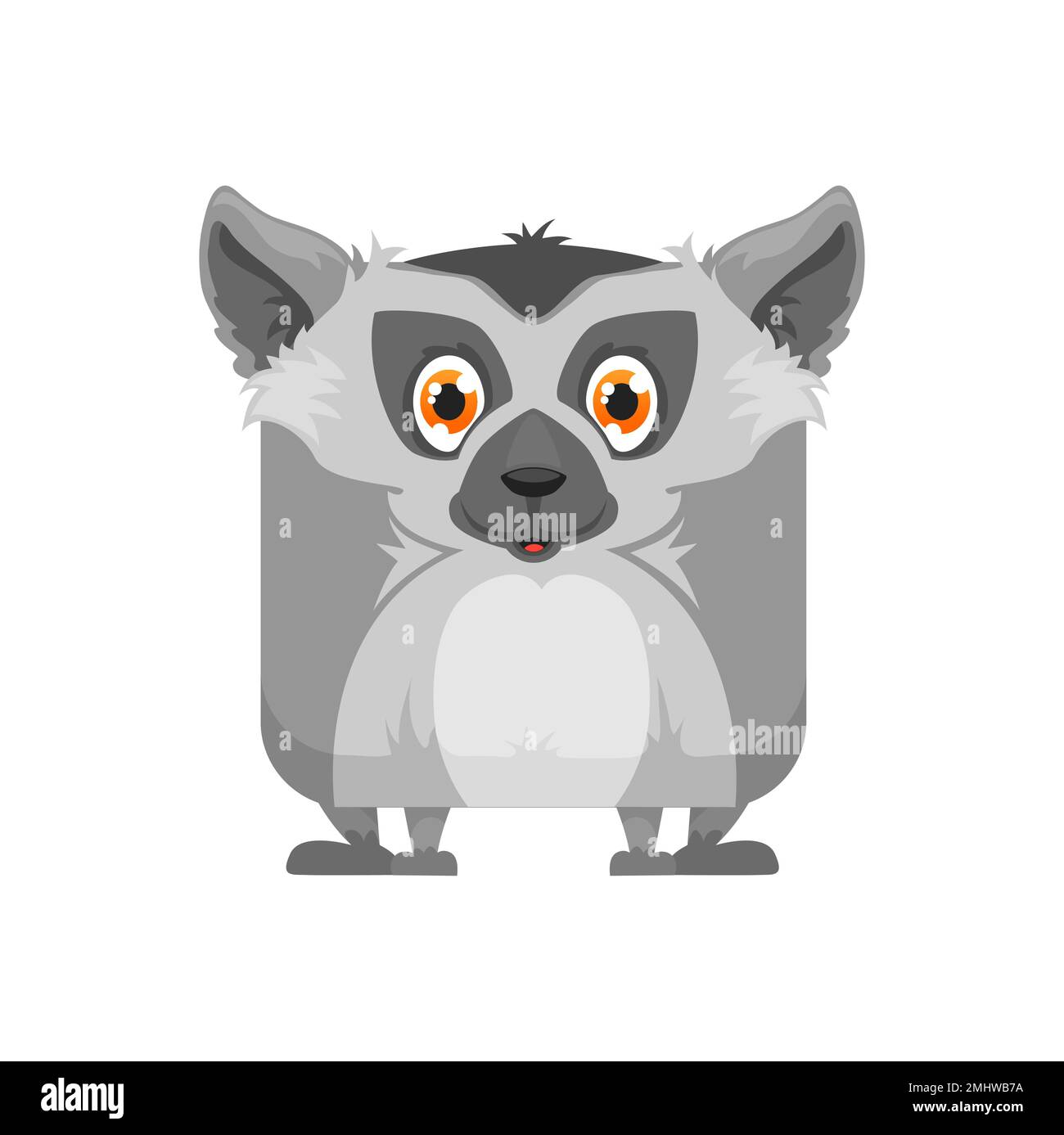 Lemur cartoon kawaii carré visage ou animal emoji, vecteur émoticône