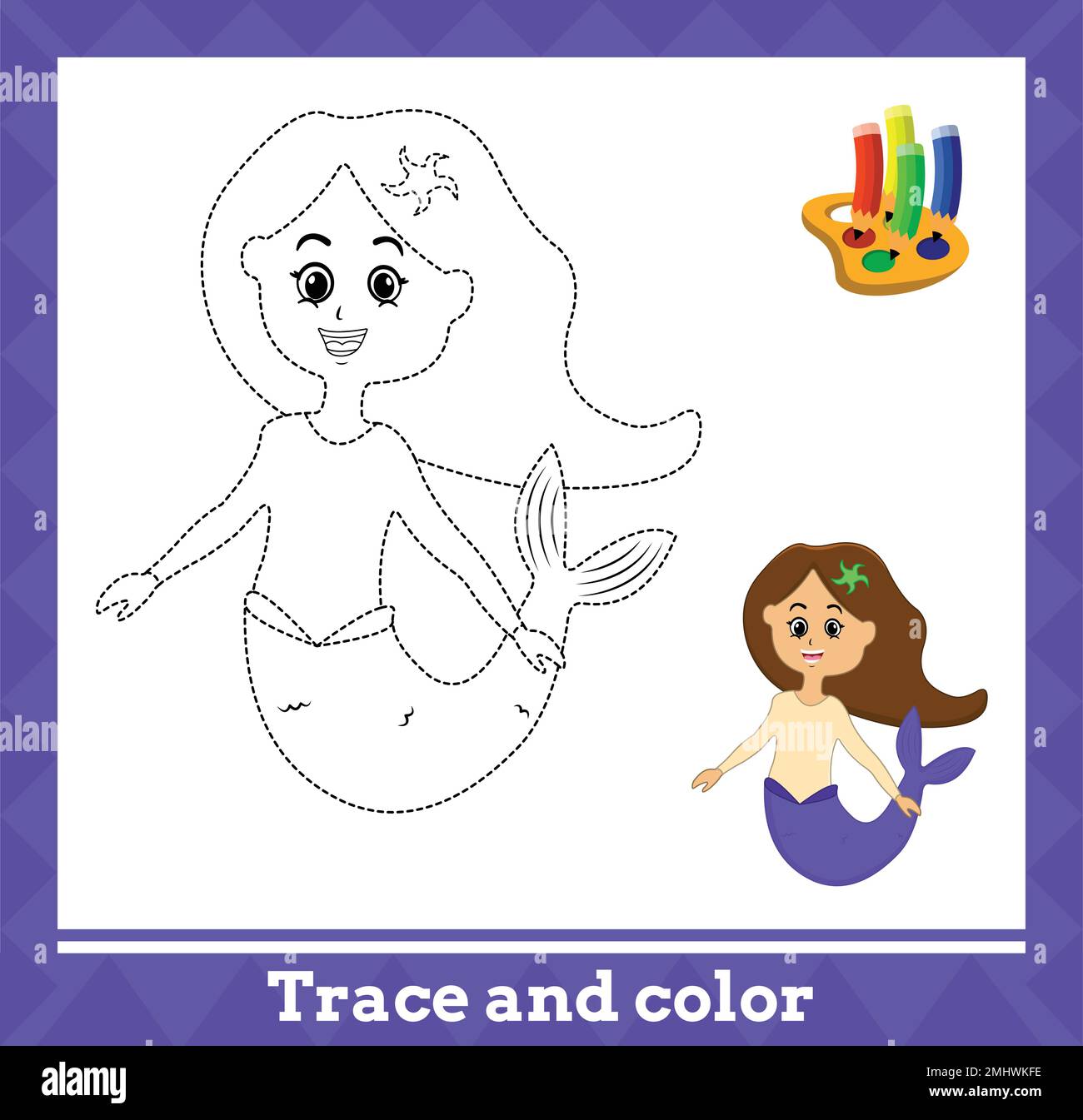 Tracé et couleur pour enfants, illustration vectorielle de sirène. Illustration de Vecteur