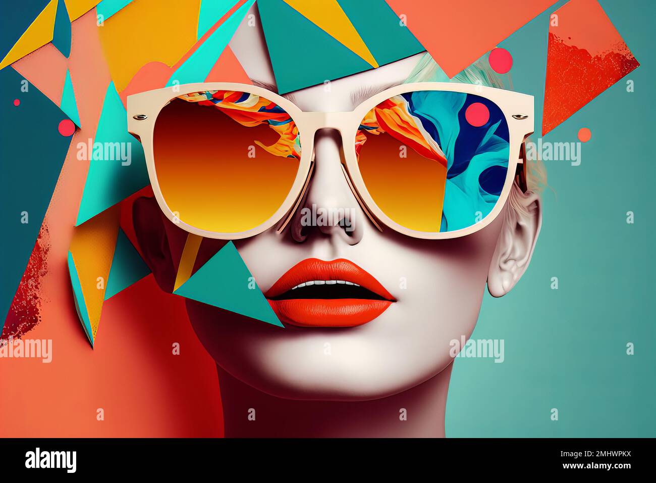 Drôle de femme de mode avec des lunettes de soleil tendance. Collage d'art  rétro sur papier poster Photo Stock - Alamy