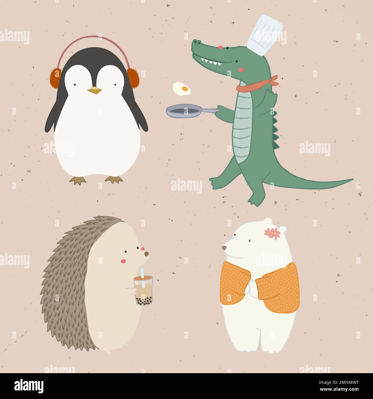 Adorable animal Doodle éléments collection vecteur Illustration de Vecteur