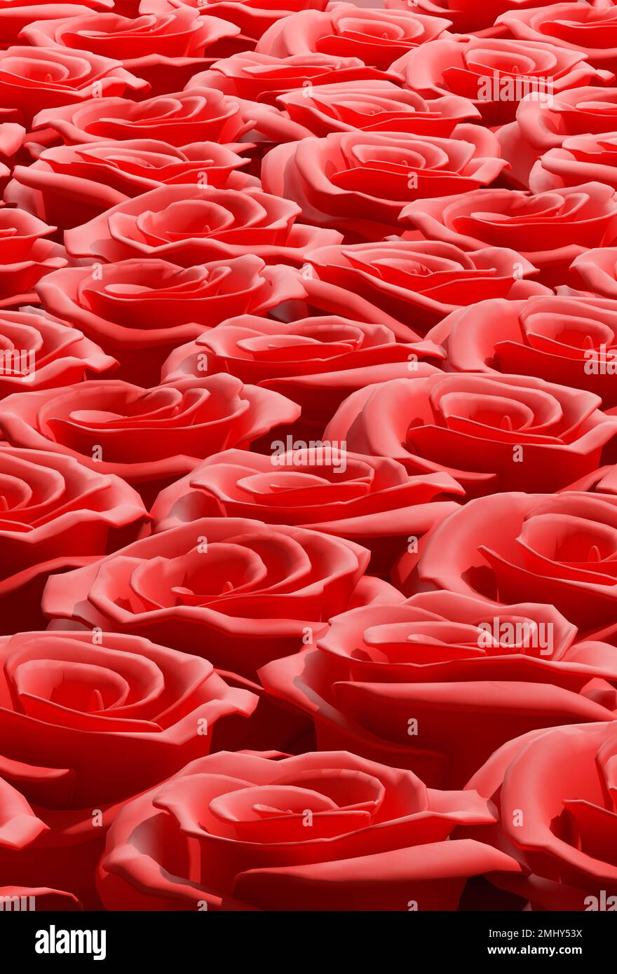 Beaucoup de roses rouges utilisant comme arrière-plan, mariage ou concept de jour de Saint Valentin, symbole d'amour, 3D rendu Banque D'Images