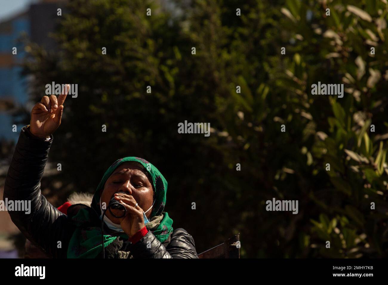 Katmandou, Népal. 27th janvier 2023. Le 27 janvier 2023 à Katmandou, au Népal. Des femmes de la communauté de squatters de taudis manifestent massivement pour exiger la bonne gestion de la communauté de taudis. (Photo de Abhishek Maharajan/Sipa USA) crédit: SIPA USA/Alay Live News Banque D'Images