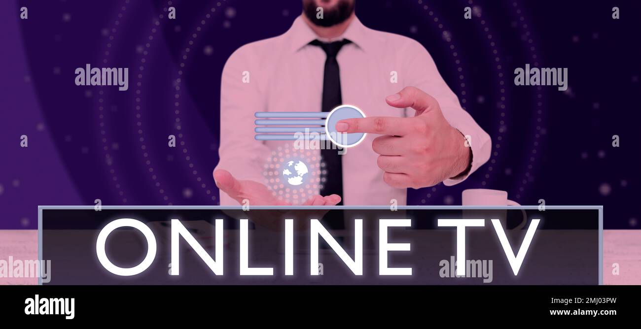 Légende du texte présentant la télévision en ligne. Concept signifiant