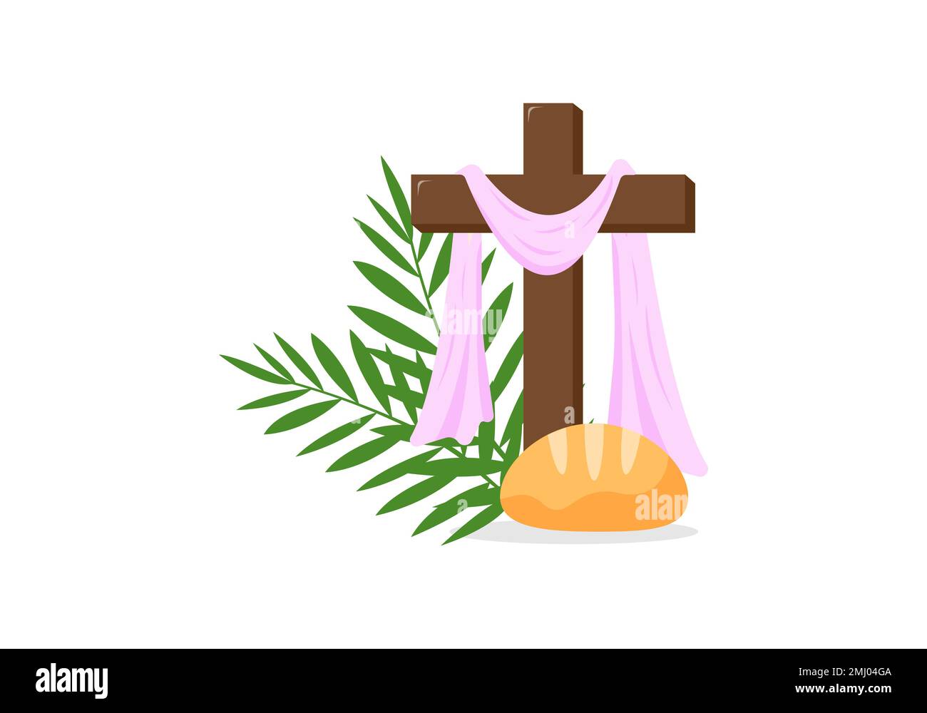 Carte de voeux chrétienne ou bannière de la semaine Sainte avant Pâques. Jeudi Maundy, Vendredi Saint, Samedi Saint. Pain, croix de Jésus-Christ, branches de palmier. Illustration vectorielle Illustration de Vecteur