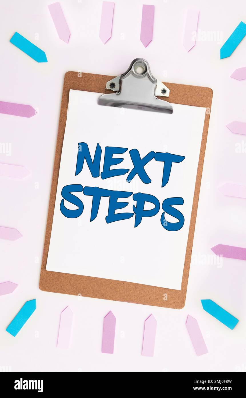 Affiche textuelle indiquant les étapes suivantes. Mot pour le nombre de processus devant être effectué après la planification actuelle Banque D'Images