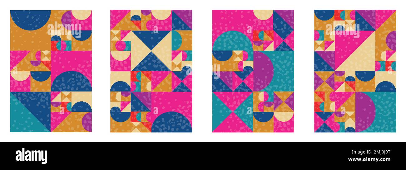 Ensemble d'affiches abstraites aux formes géométriques. Carrés triangles et demi-cercles fonds vintage Illustration de Vecteur