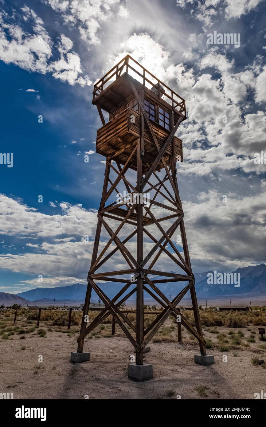 Tour de garde dans le camp de concentration japonais américain, conservé dans le site historique national de Manzanar, Californie, États-Unis Banque D'Images