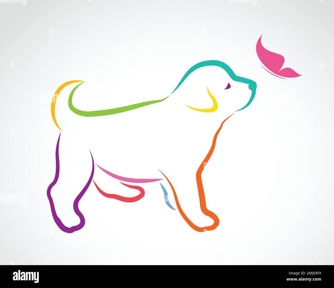 Image vectorielle du chien et du papillon sur fond blanc. Illustration vectorielle superposée facile à modifier. Illustration de Vecteur