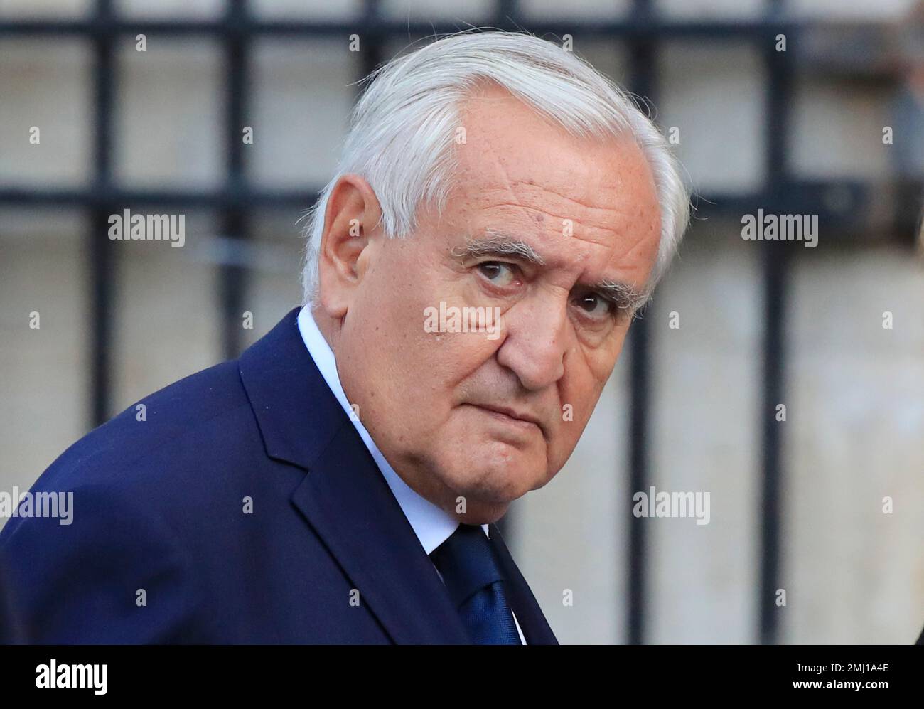 Former French Prime Minister Jean-Pierre Raffarin arrives at Saint Sulpice  church in Paris, Monday, Sept. 30, 2019. Past and current heads of states  are gathering in Paris to pay tribute to former