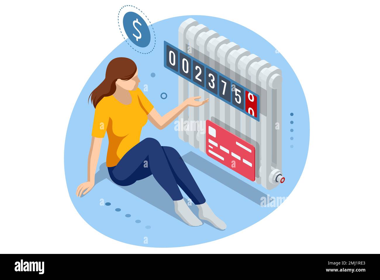 Facture isométrique, paiement de l'énergie thermique. Concept de factures d'électricité et d'économies de ressources. Paiement des factures de services publics. Frais de consommation d'énergie thermique Illustration de Vecteur