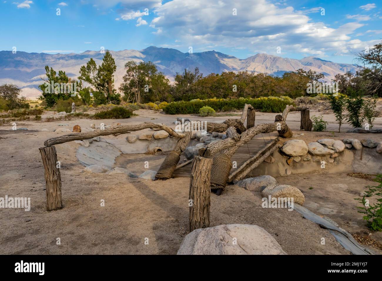 Merritt Park a été inhumé et les ponts ont été reconstruits, dans le site historique national de Manzanar, Owens Valley, Californie, États-Unis Banque D'Images