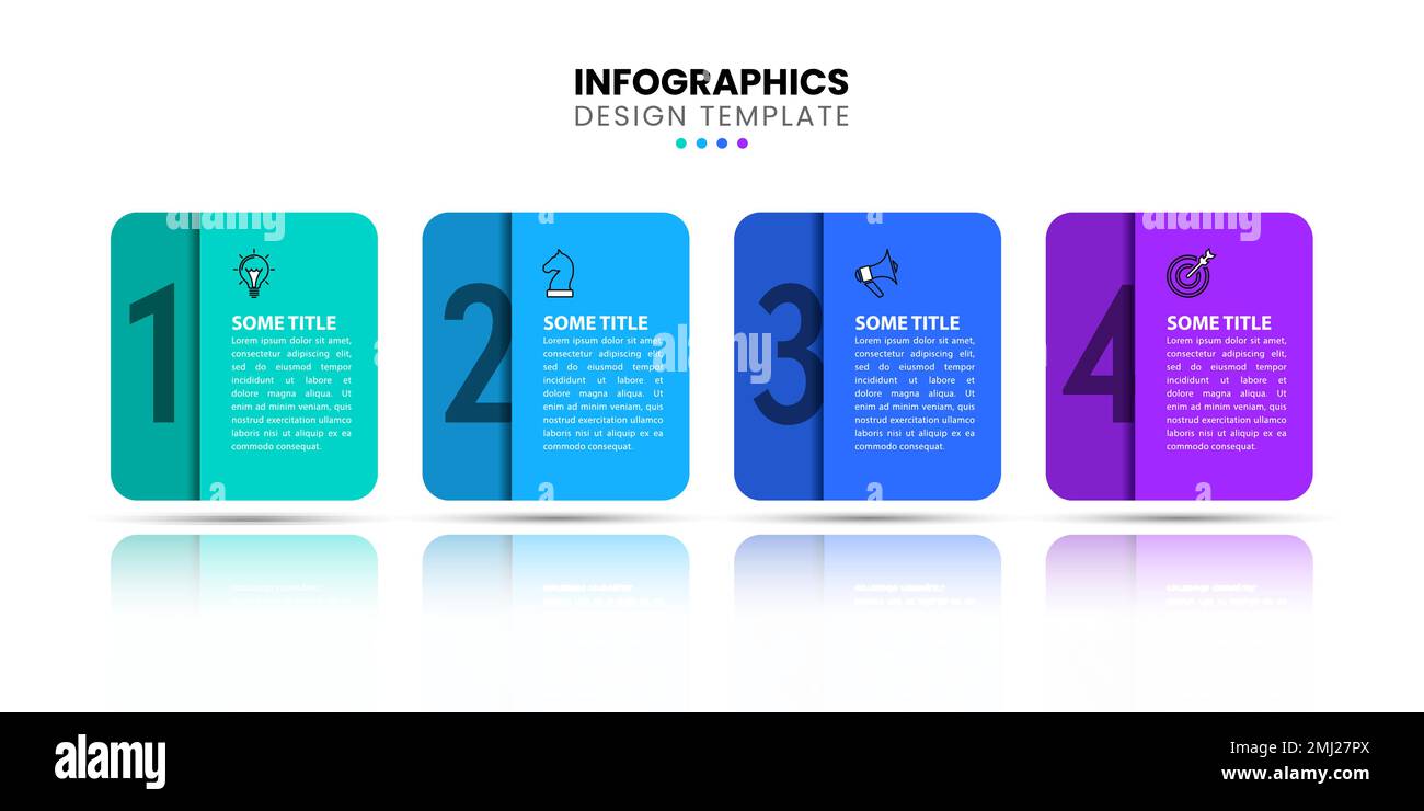 Modèle d'infographie avec icônes et 4 options ou étapes. Peut être utilisé pour la mise en page de flux de travail, le diagramme, la bannière, la conception Web. Illustration vectorielle Illustration de Vecteur