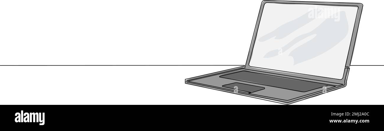 dessin d'une seule ligne en couleur continue d'un ordinateur portable isolé sur fond blanc, illustration vectorielle de dessin au trait Illustration de Vecteur