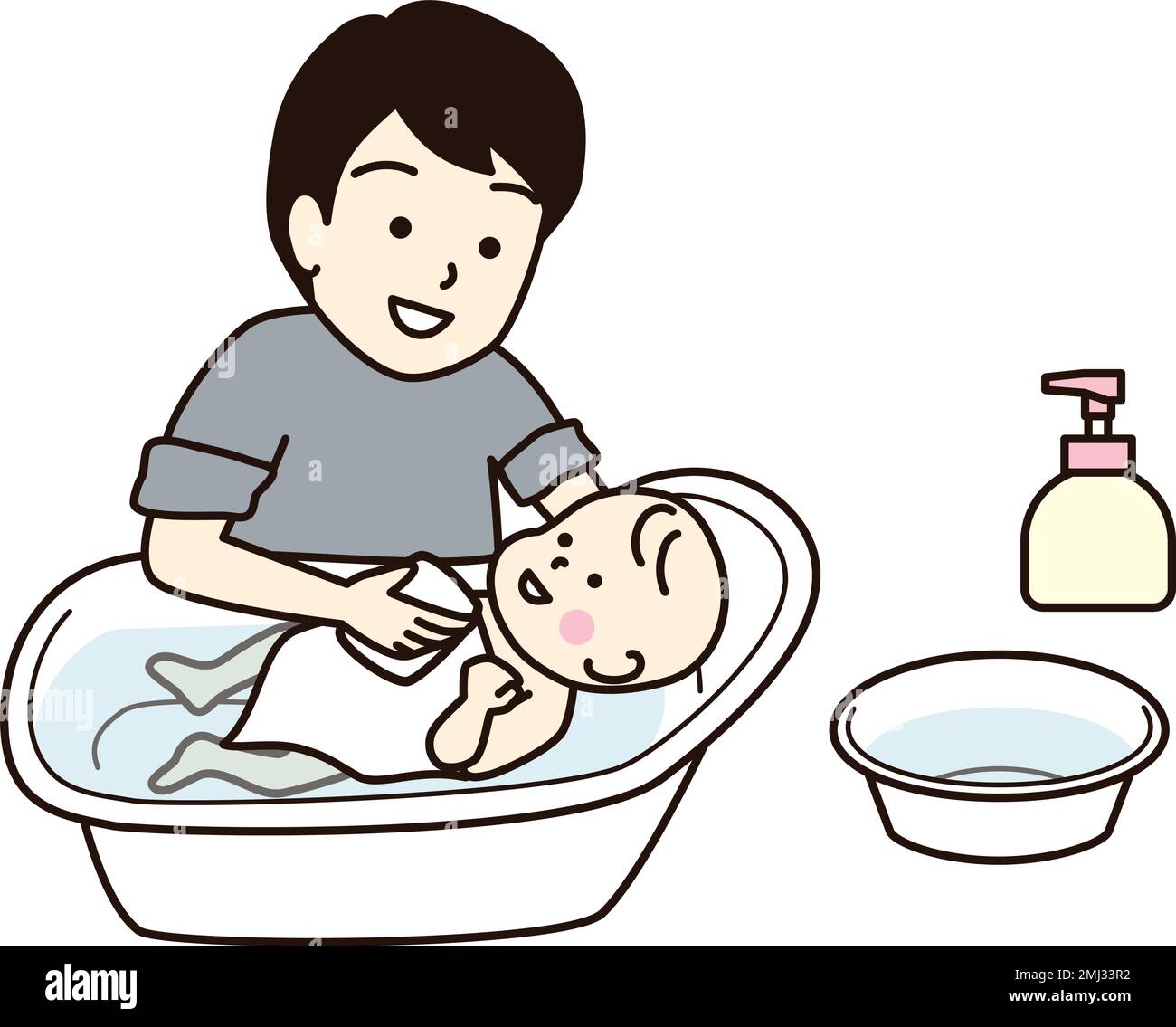 Père bain bébé dans le bain de bébé. Illustration de Vecteur