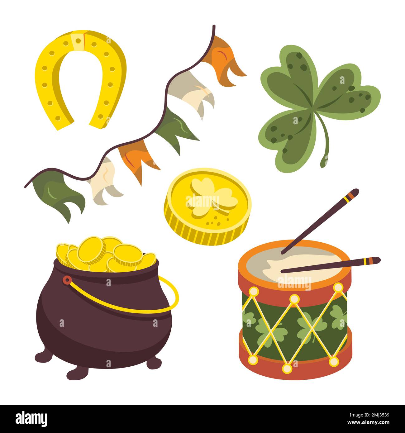 jeu d'illustrations pour tambour de fer à cheval à pièces de trèfle st patrick Illustration de Vecteur