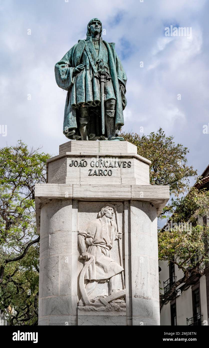 Statue à la Banco de Portugal, vieille ville de Funchal, Madère, Portugal Banque D'Images