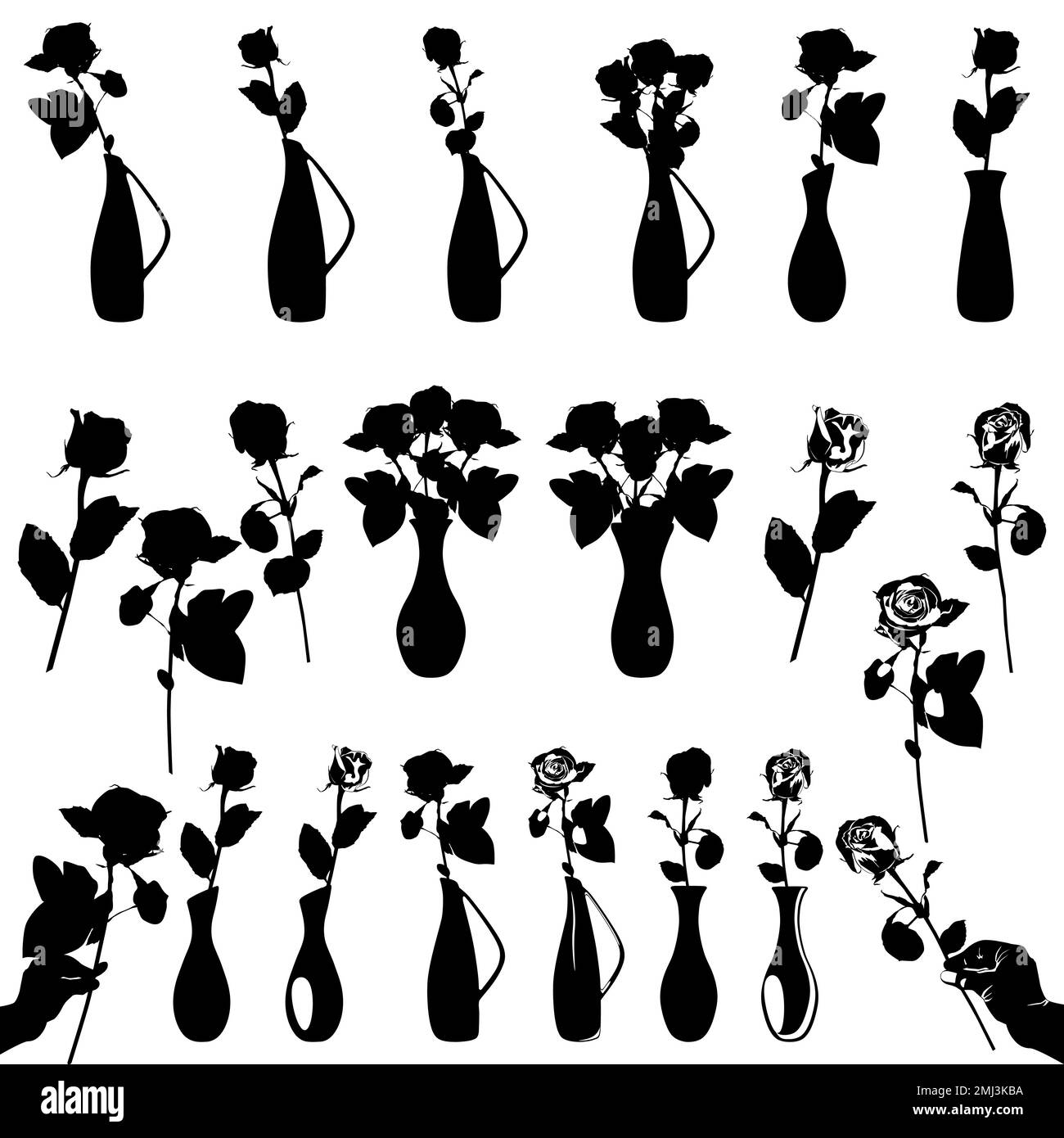 Ensemble de silhouette de fleur rose noire, illustration vectorielle Illustration de Vecteur