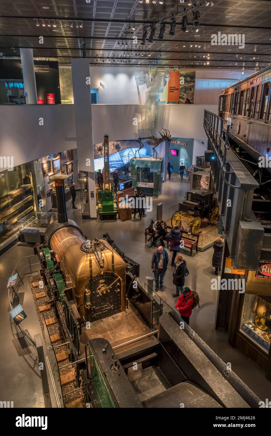 Visiteurs regardant des expositions au Musée de Liverpool. Banque D'Images