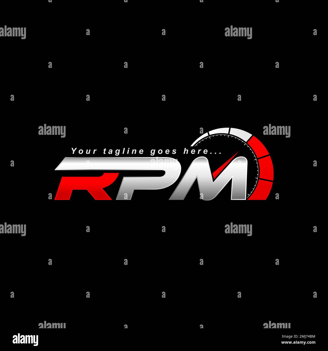 Lettre ou mot unique RPM italique police avec image indicateur de vitesse graphique icône logo design abstrait concept vecteur stock sportcar ou atelier Illustration de Vecteur