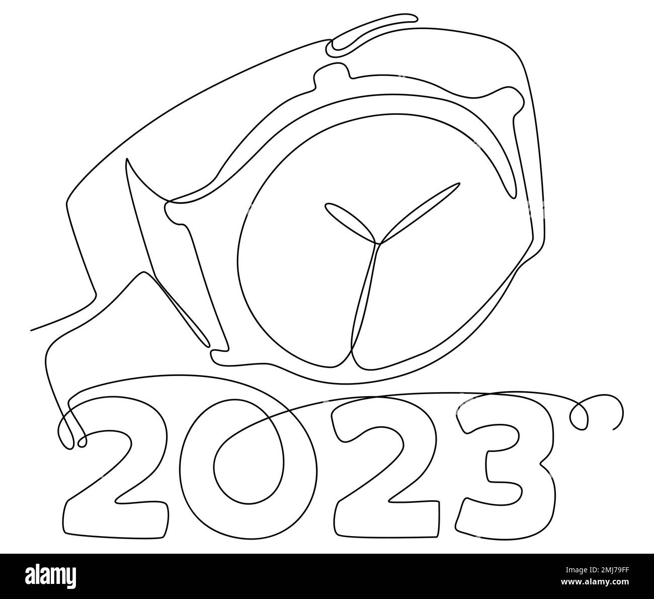 Une ligne continue d'une montre-bracelet et numéro 2023. Concept de vecteur d'illustration à trait fin. Dessin de contour idées créatives. Illustration de Vecteur