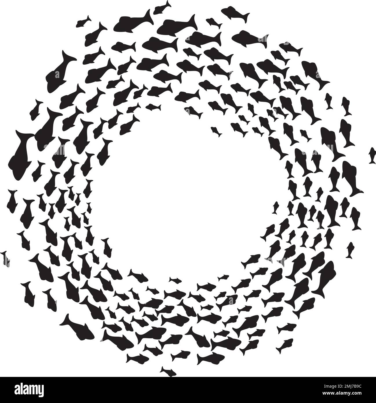 Poissons de natation Noir et blanc. Illustration vectorielle. Le fond de poisson encerclant. Illustration de Vecteur