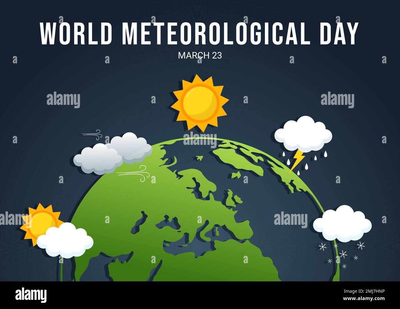 Illustration de la Journée météorologique mondiale avec la science de la météorologie et la recherche de la météo dans un dessin animé à la main pour les modèles de page d'arrivée Illustration de Vecteur