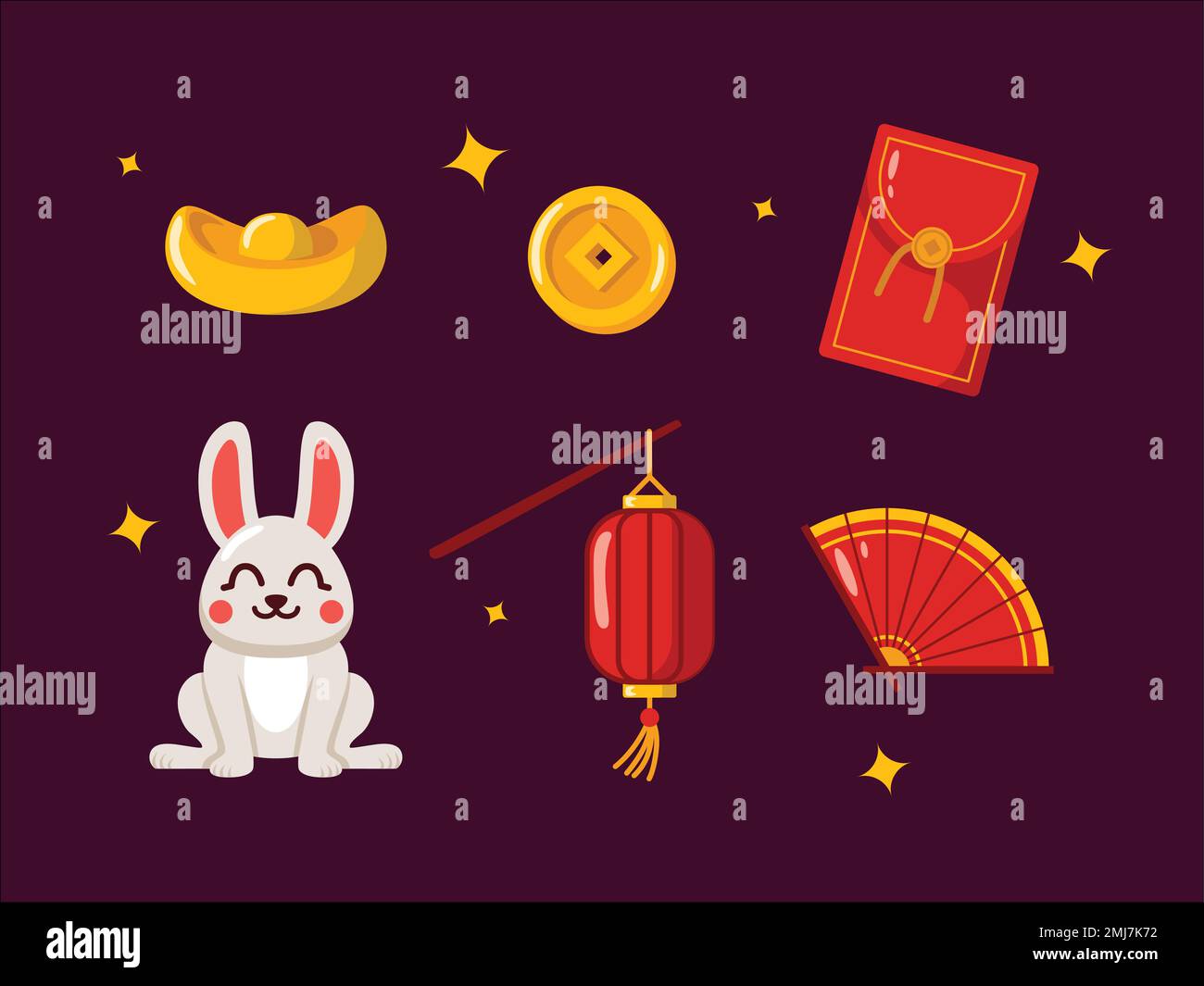 Éléments plats de la nouvelle année chinoise Vector Illustration Design. Illustration de Vecteur