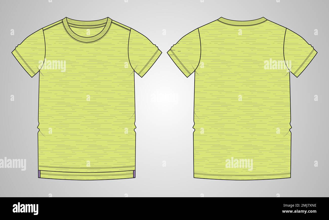 Coupe régulière T-shirt à manches courtes technique mode esquisse modèle plat. Illustration vectorielle, motif vêtement de base, vue avant et arrière. Illustration de Vecteur