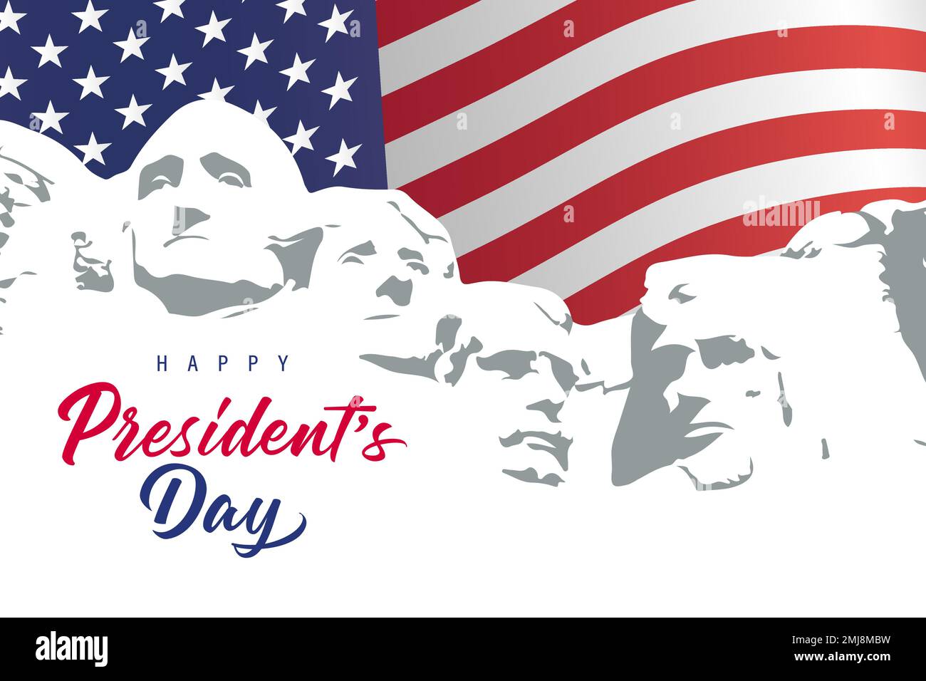 Happy Presidents Day avec le Mont Rushmore et le drapeau des États-Unis. Conception d'arrière-plan de la journée du Président. Illustration vectorielle Illustration de Vecteur