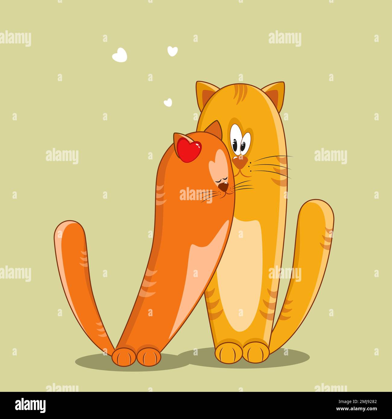 Les chats rouges sont mignons sur un fond vert. Une fille et un garçon. Cœurs. Vecteur. Illustration de Vecteur