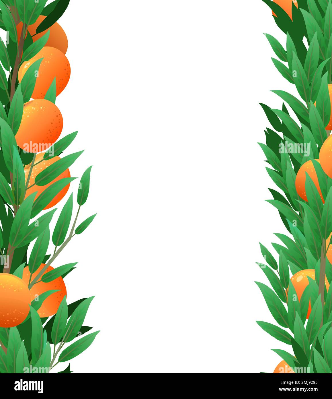 Branches orange de l'arbre avec des fruits mûrs sous forme de cadre des deux côtés. Plante de jardin avec récolte comestible. Composition sans couture. Branche avec feuillage Illustration de Vecteur
