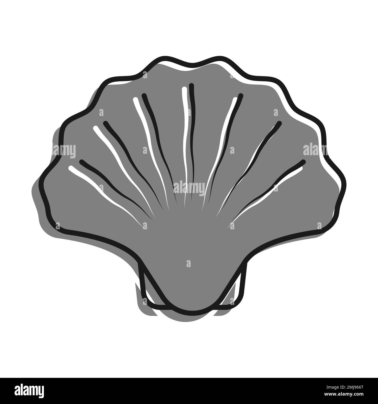 Coque de mer fermée remplie d'une icône de couleur grise. Pétoncle, mollusques comestibles et fruits de mer. Vecteur noir et blanc simple Illustration de Vecteur