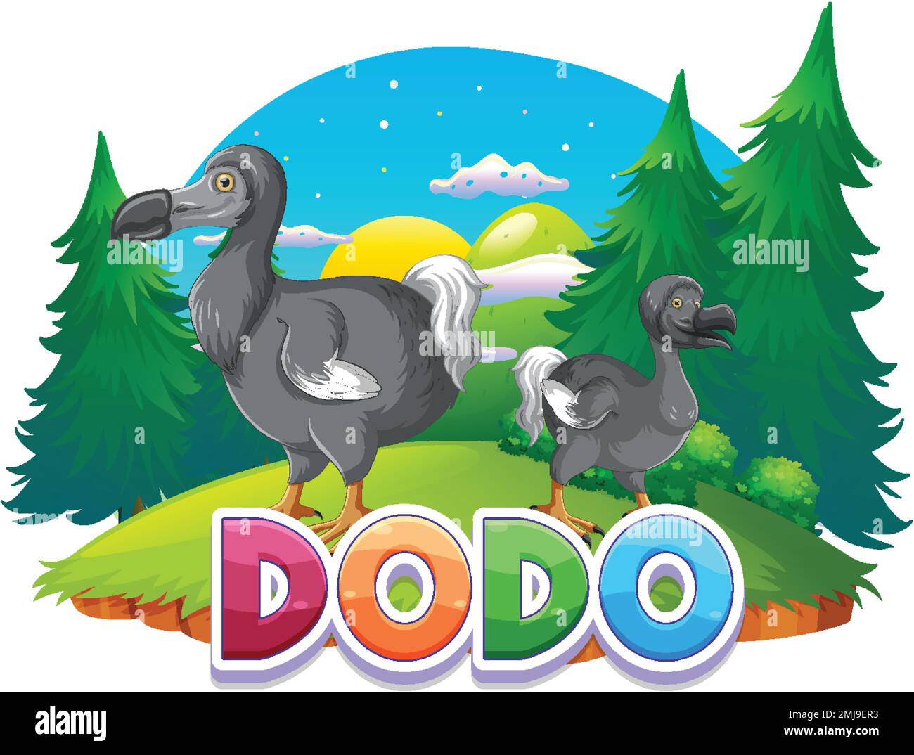 Dodo oiseau extinction animal dessin animé logo dans la nature illustration Illustration de Vecteur