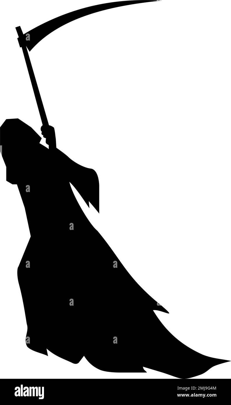 silhouette noire de la mort avec un scythe sur fond blanc, élément isolé, logo, design Banque D'Images